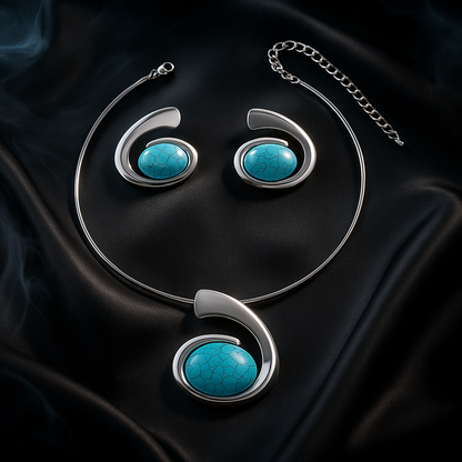 Retro Turquoise Geometric Jewelry Set – Necklace & Earrings